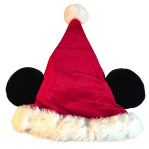 Disney Store Mickey Mouse Christmas Santa Claus Hat with Black Mickey Ears OSFM